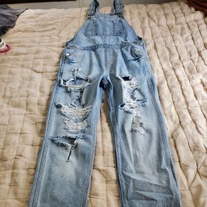 Topshop Distressed Denim Overalls